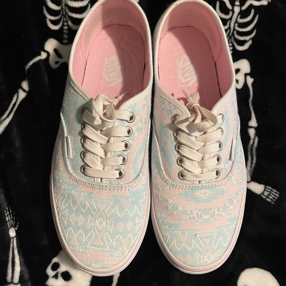 Vans Pink and Blue Sneakers with Lace Overlay